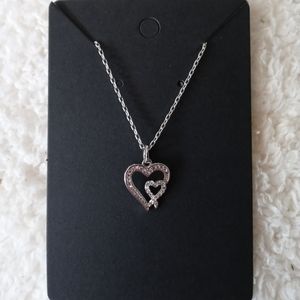 925 Sterling Silver double heart CZ necklace